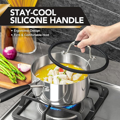 MICHELANGELO Triply Stainless Steel Saucepan Set with Strainer Lid, Heavy-duty Sauce Pan with Lid, Multipurpose Sauce Pot Induction Compatible - 1QT & 2QT & 3QT