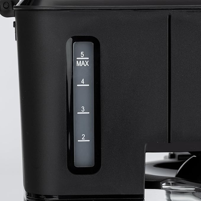 Basics 5 Cup Drip Coffee Maker, Coffee Machine with Glass Coffee Pot (0.8 Qt), Auto Shut-off, Auto Pause, Removable Filter Basket, Matte Black