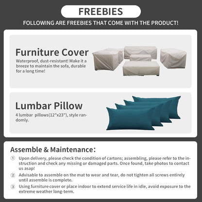 Patio Furniture Set 7 Pieces Couch Outdoor Chairs Coffee Table Peacock Blue Anti-Slip Cushions and Waterproof Covers