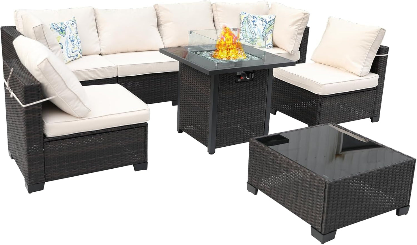 8 Piece Wicker Patio Furniture Set with Fire Pit-2