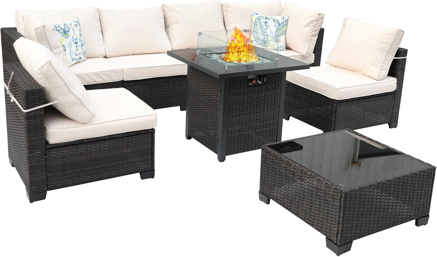 8 Piece Wicker Patio Furniture Set with Fire Pit-2