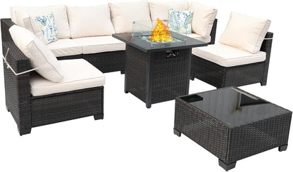 8 Piece Wicker Patio Furniture Set with Fire Pit-2