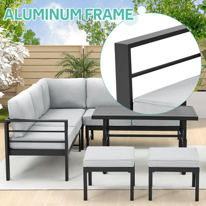 All Weather Aluminum Frame Patio Conversation Set, 7 Pieces Outdoor Patio Furniture, Patio Furniture Set, Outdoor Patio Set for Lawn, Garden, Balcony, Poolside, Conversation Set(Grey