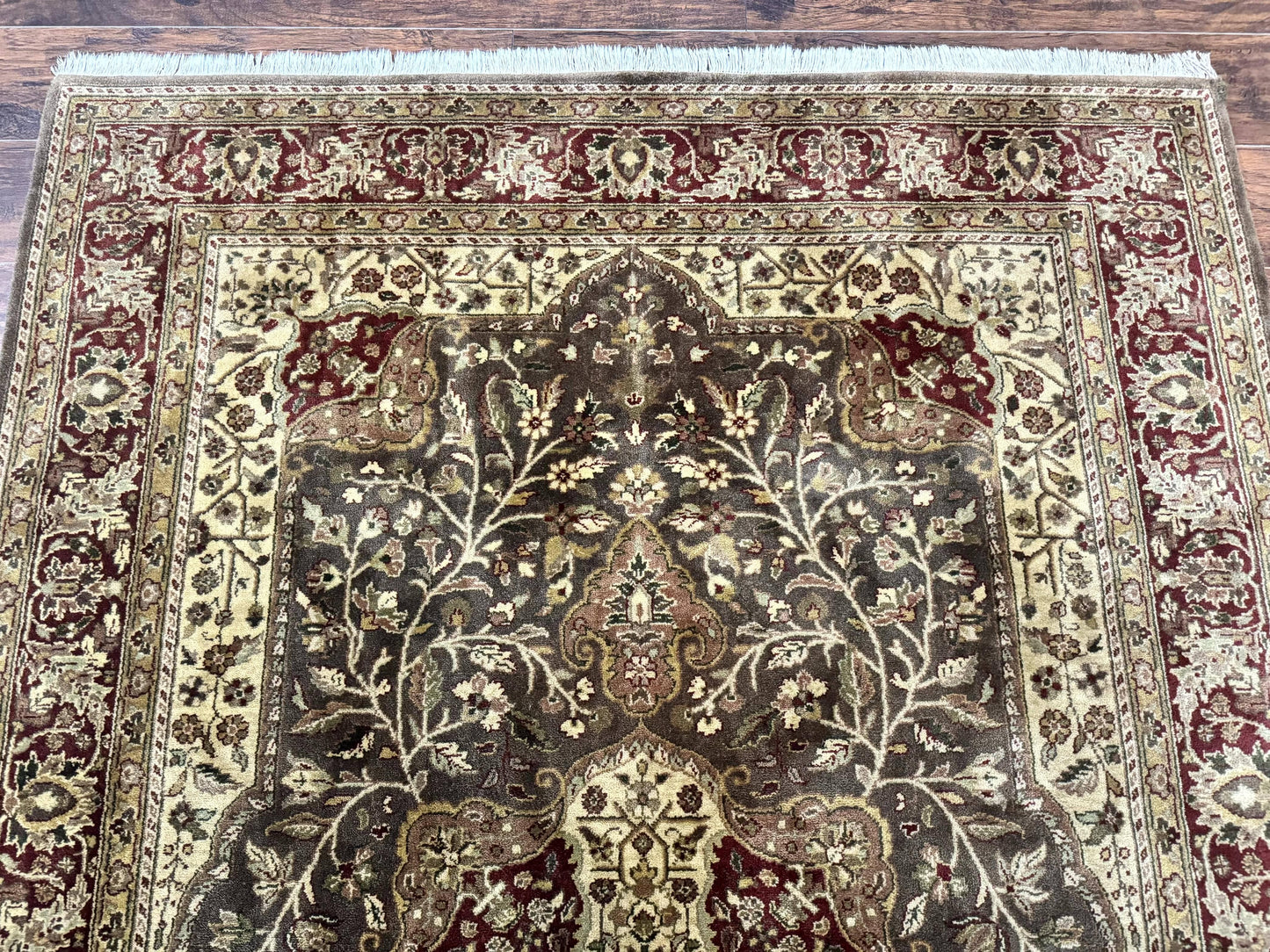 Indo Persian Rug 6x9, Wool Handmade Vintage Rug, Floral Cross Pattern-2