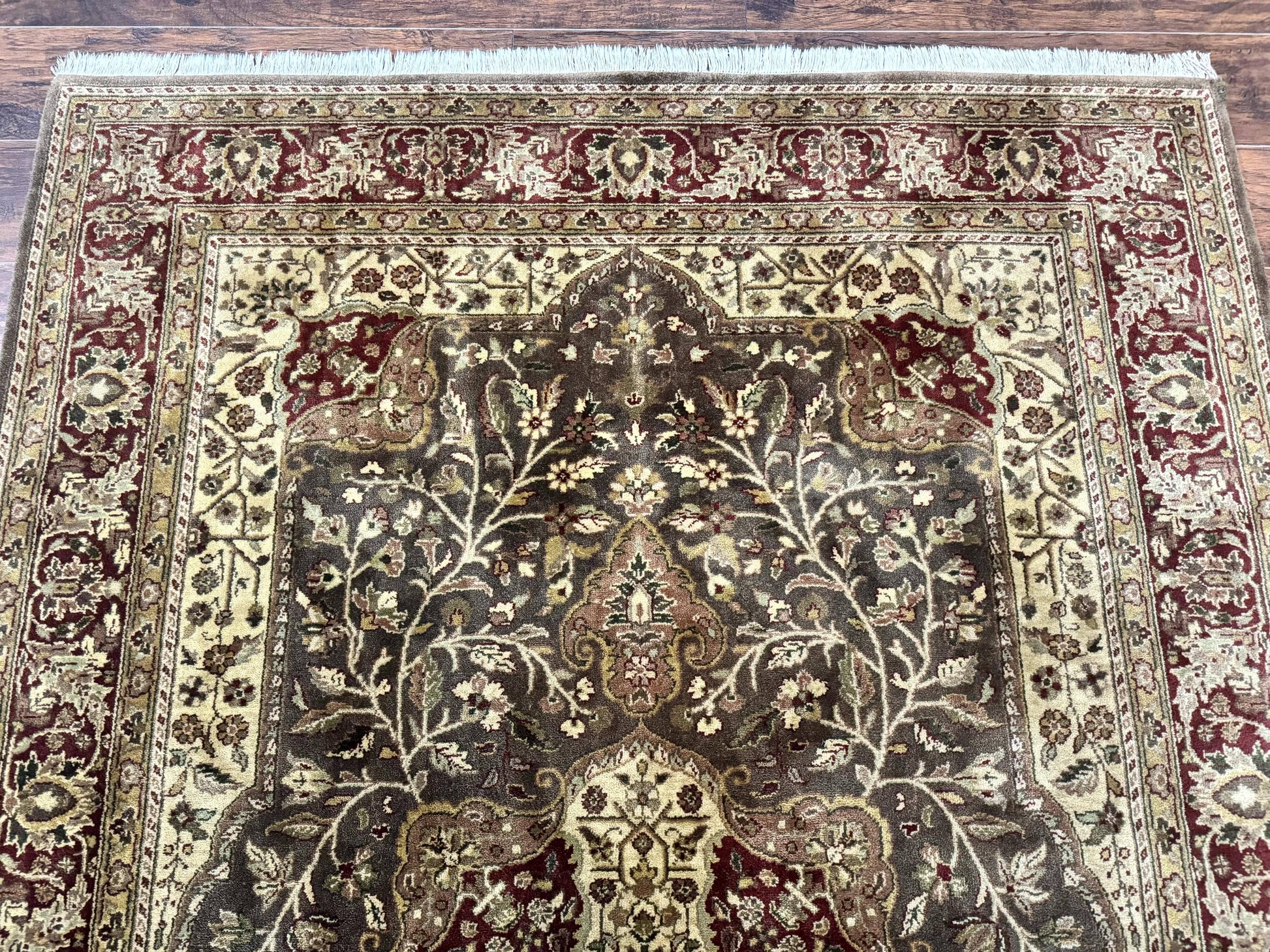 Indo Persian Rug 6x9, Wool Handmade Vintage Rug, Floral Cross Pattern-2