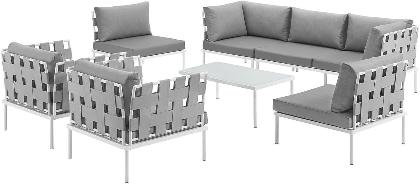 Harmony 8-Piece Aluminum Outdoor Patio Furniture Sectional Sofa Set with Cushions in White Gray-1