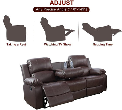 Living Room Furniture Set Leather Recliner Sofa Set Loveseat Chair Furniture Sofa Set for Living Room/Small Space/Rv/House/Office/Theater Seating (A-Brown Leather, Sofa(3Seater))-4