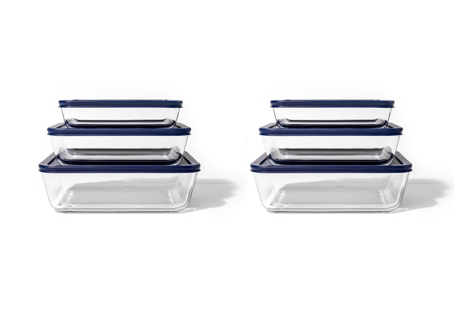 Glass Food Storage Containers - 12 Piece (6 Containers + 6 Lids) Rectangular Nesting Space-Saving Set-1