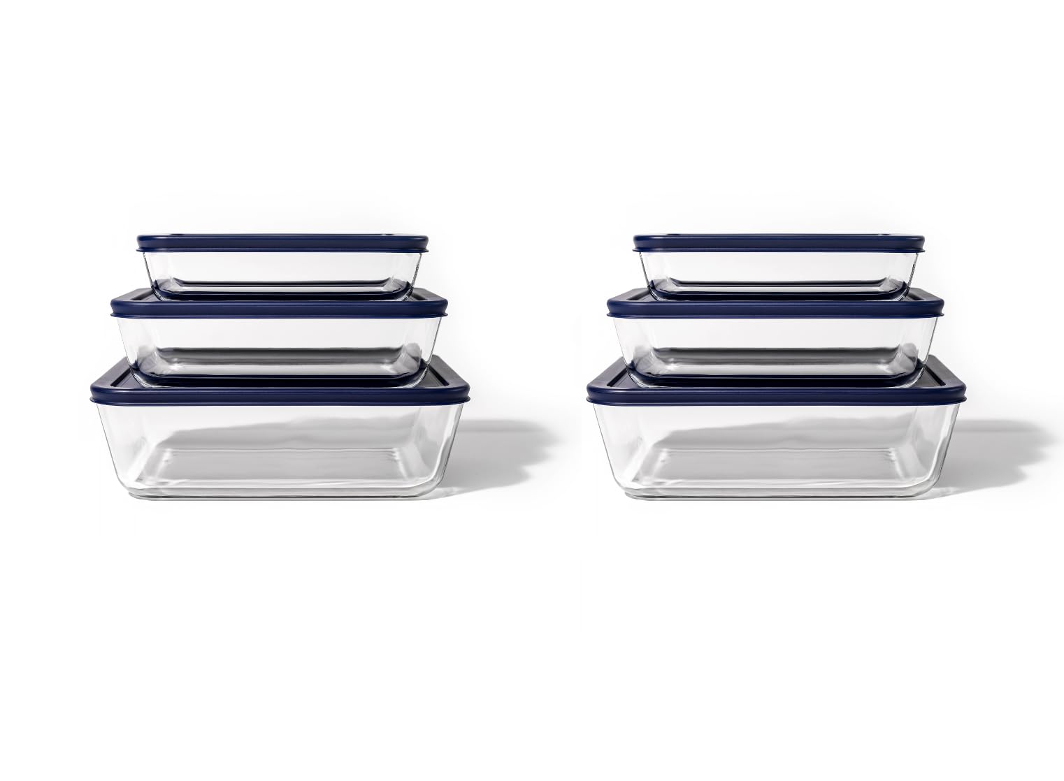 Glass Food Storage Containers - 12 Piece (6 Containers + 6 Lids) Rectangular Nesting Space-Saving Set-1