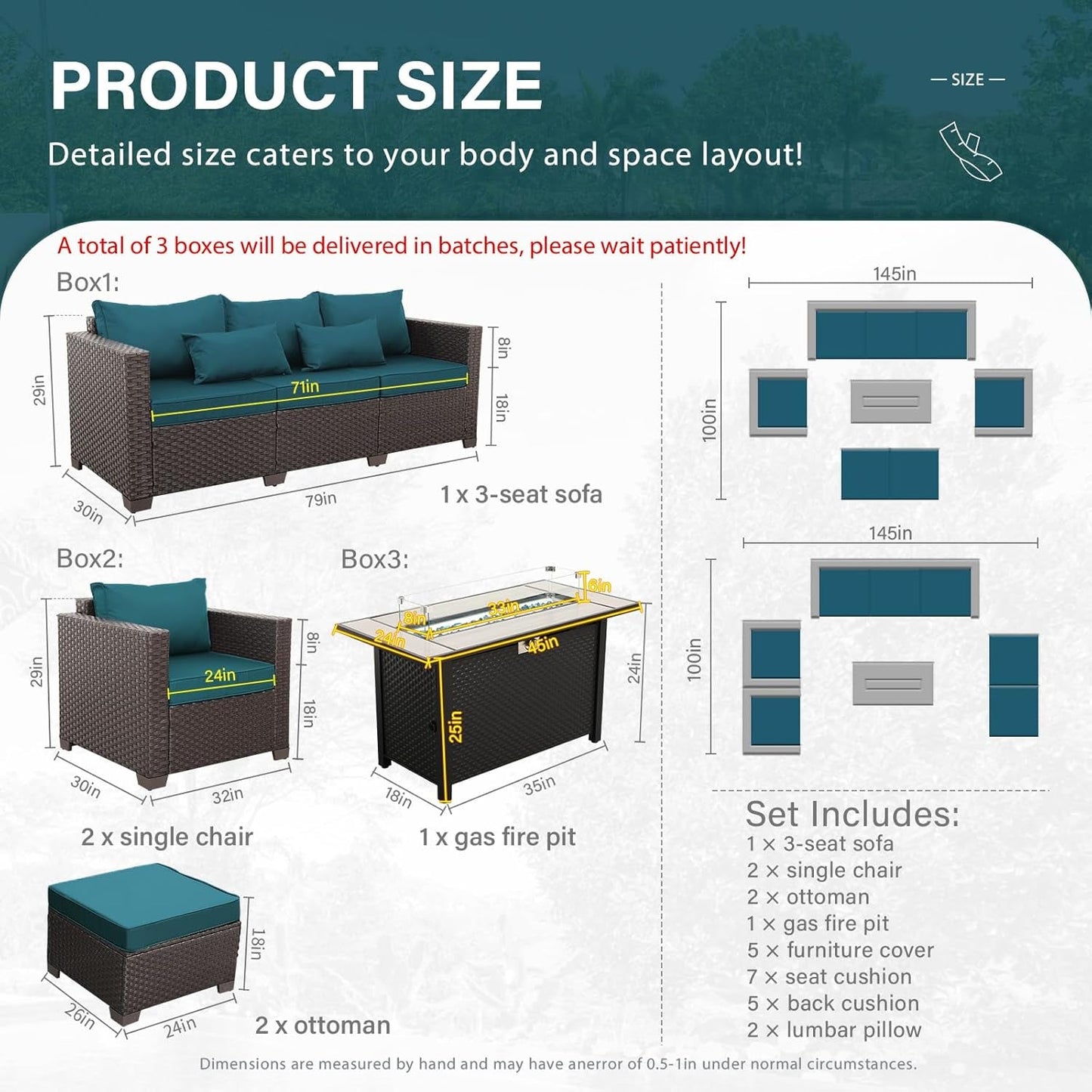 Six-Piece Outdoor Furniture Set with Fire Pit Table