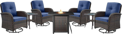 7 Pieces Patio Furniture Set with Fire Pit Table - 4 Outdoor Swivel Rocker Chairs with 50000BTU Propane Fire Table and 2 Side Table, Outdoor Conversation Set for Casual Gathering-0