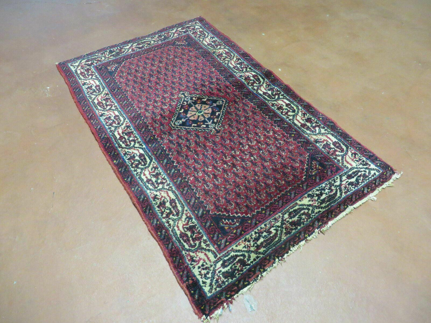 2.5' X 4' Vintage Handmade Indian Amritsar Wool Rug Paisley Design Red-1