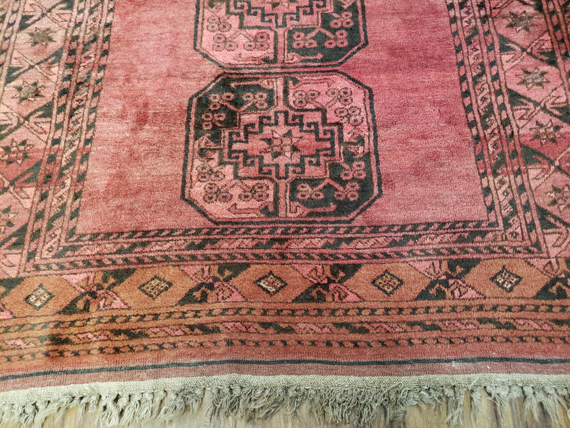 Antique Bukhara Area Rug, Vintage Afghan Bokhara Bashir Rug, 4x6 Hand-Knotted Oriental Carpet, Red & Black Wool Rug, 4' x 5'9-3