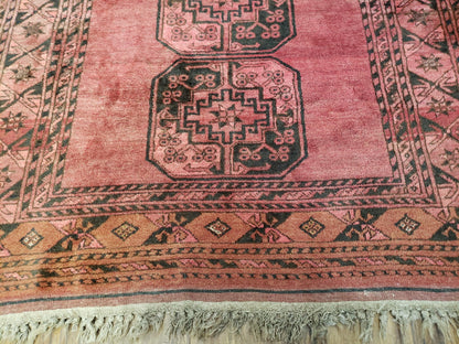 Antique Bukhara Area Rug, Vintage Afghan Bokhara Bashir Rug, 4x6 Hand-Knotted Oriental Carpet, Red & Black Wool Rug, 4' x 5'9-3