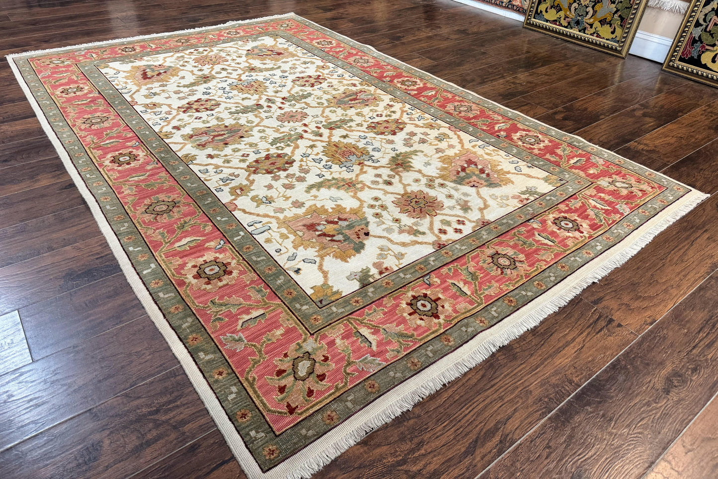 Flatweave Soumak Rug 6x9, Nourison Rug, Wool Handmade, Floral, Ivory-1