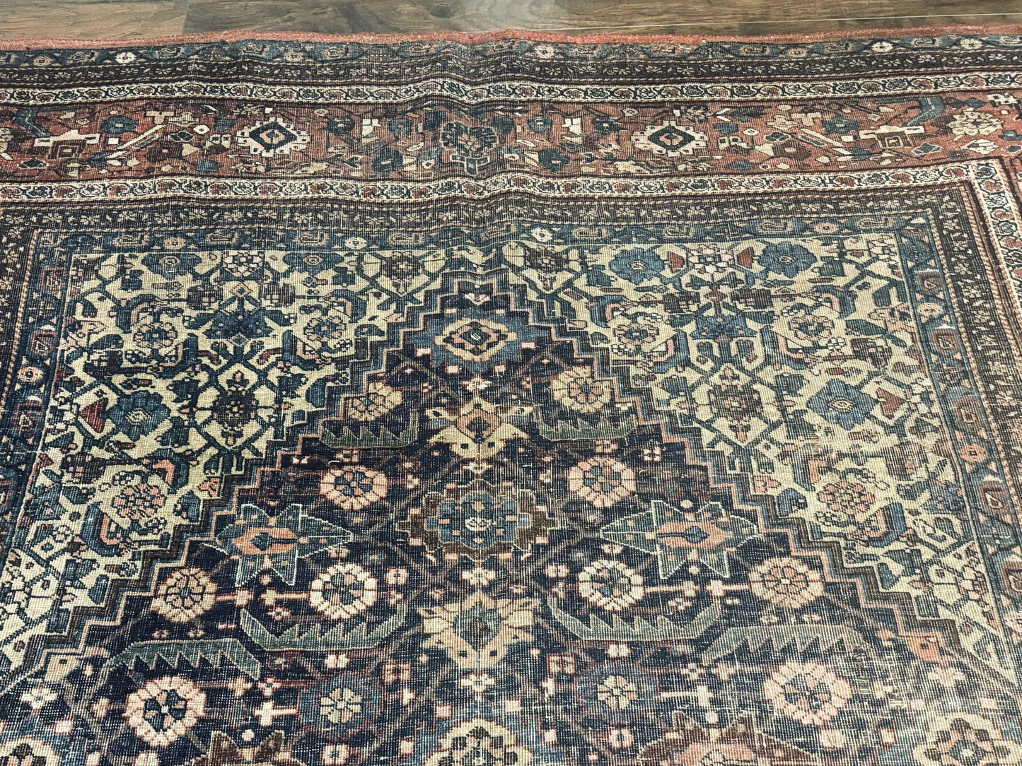 Antique Persian Bidjar Rug 8x15 – Navy Blue, Herati Pattern, Early 20th Century-2