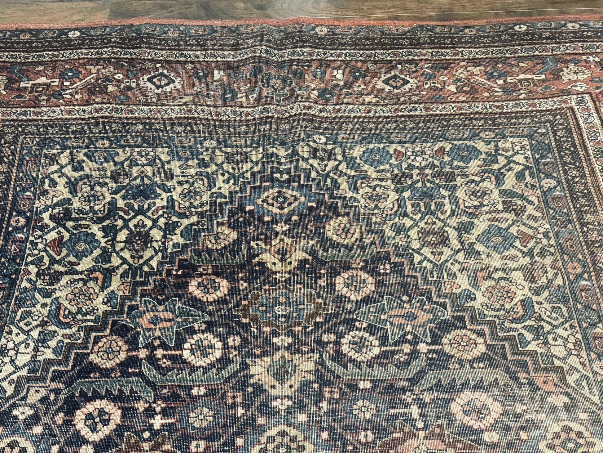 Antique Persian Bidjar Rug 8x15 – Navy Blue, Herati Pattern, Early 20th Century-2