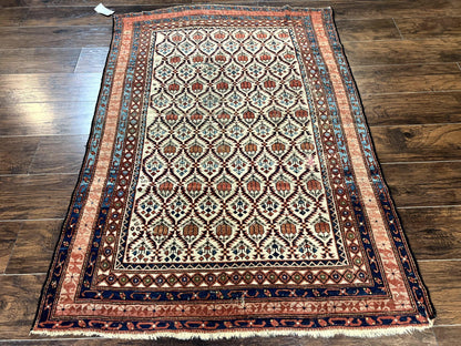 Antique Caucasian Rug 4x6, Hand Knotted Wool Carpet, Shirvan Rug-0