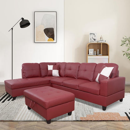 Ponliving Furniture Modern L-Shaped Leather Sectional Sofa Left Hand Facing (Red)-2