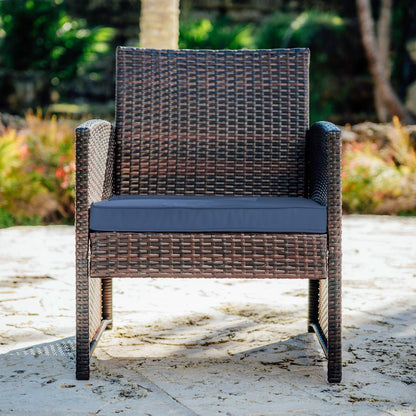 Wicker Outdoor Furniture Set - 3 Piece Patio Bistro Set (Brown/Navy)