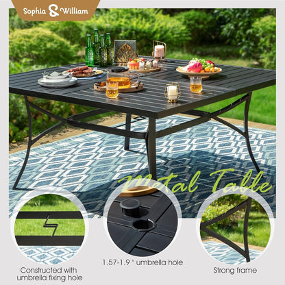 Patio Furniture Set Large Square Dining Table for 8 with Swivel Chairs Padded Textilene 9 Pieces Outdoor & Lawn Garden All Weather, Grayish Brown-Padded Textilene, 60''-4