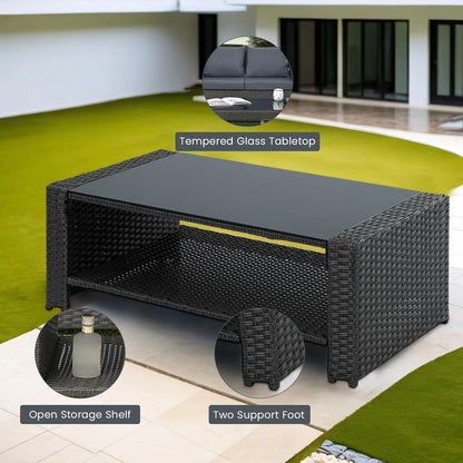 Outdoor Wicker Patio Furniture Set with Cushions and Table