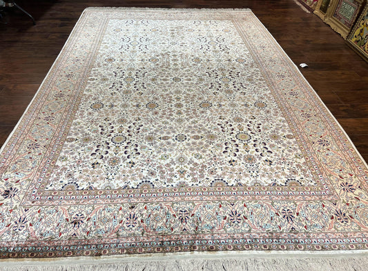 Wonderful Silk Hereke Rug 8x12, Silk Pile on Silk Foundation, Ivory/Cream, Floral Pattern, Handmade, Vintage-0