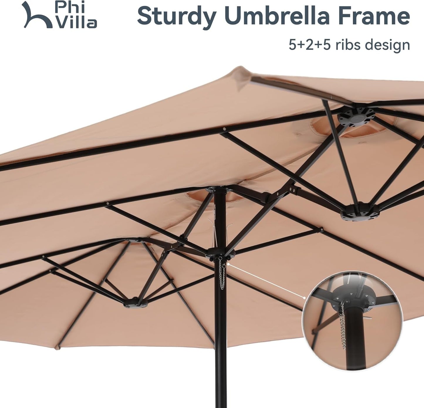 15Ft Large Patio Umbrellas with Base Included, Outdoor Double-Sided Rectangle Market Umbrella with Crank Handle, for Poolside Lawn Garden, Beige