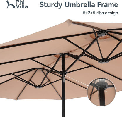 15Ft Large Patio Umbrellas with Base Included, Outdoor Double-Sided Rectangle Market Umbrella with Crank Handle, for Poolside Lawn Garden, Beige