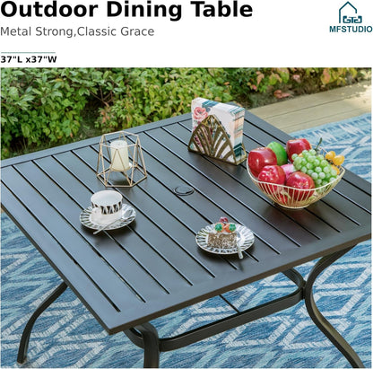 Patio Dining Set for 4, All Weather Outdoor Furniture Set with 4 Sling Swivel Chairs, 1 Square Metal Table, Light Grey Fabric-1