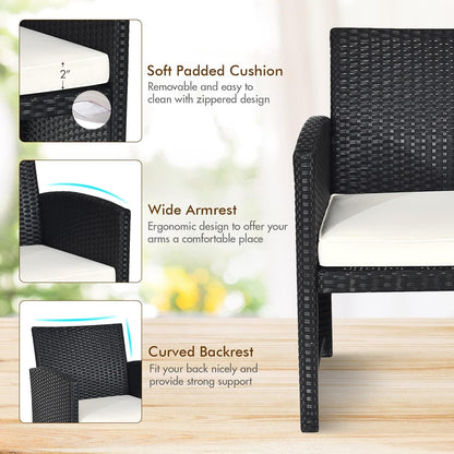 4-Piece Rattan Patio Furniture Set, Outdoor Wicker Conversation Sofa with Weather Resistant Cushions and Tempered Glass Tabletop for Lawn Backyard Pool Garden (White(Black Wicker))-4