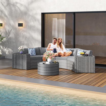 Half Moon Curved Outdoor Patio Furniture Set Grey