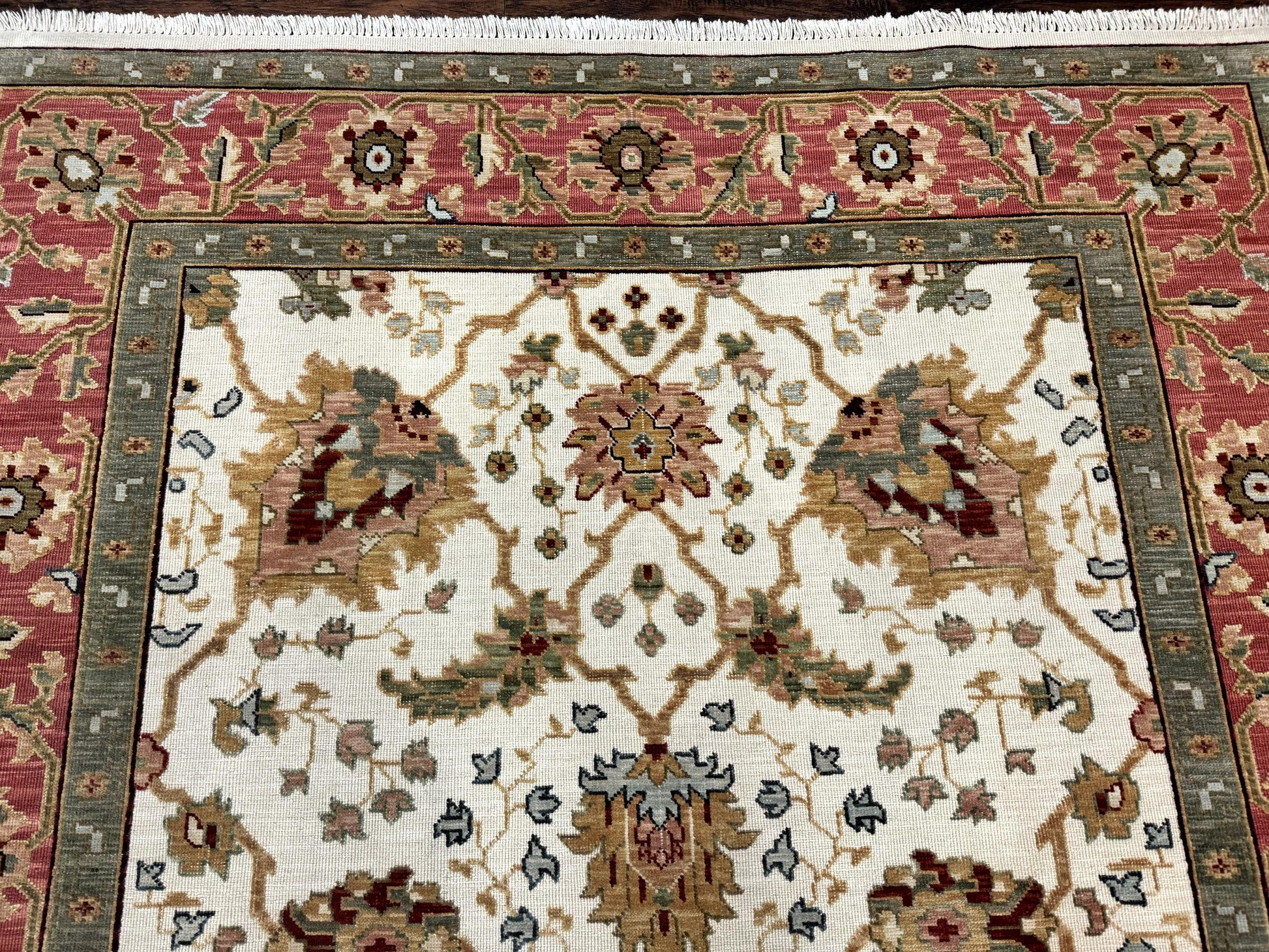 Flatweave Soumak Rug 6x9, Nourison Rug, Wool Handmade, Floral, Ivory-2