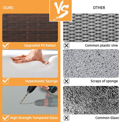 All Weather Wicker Patio Sectional Sofa Set with Table-4