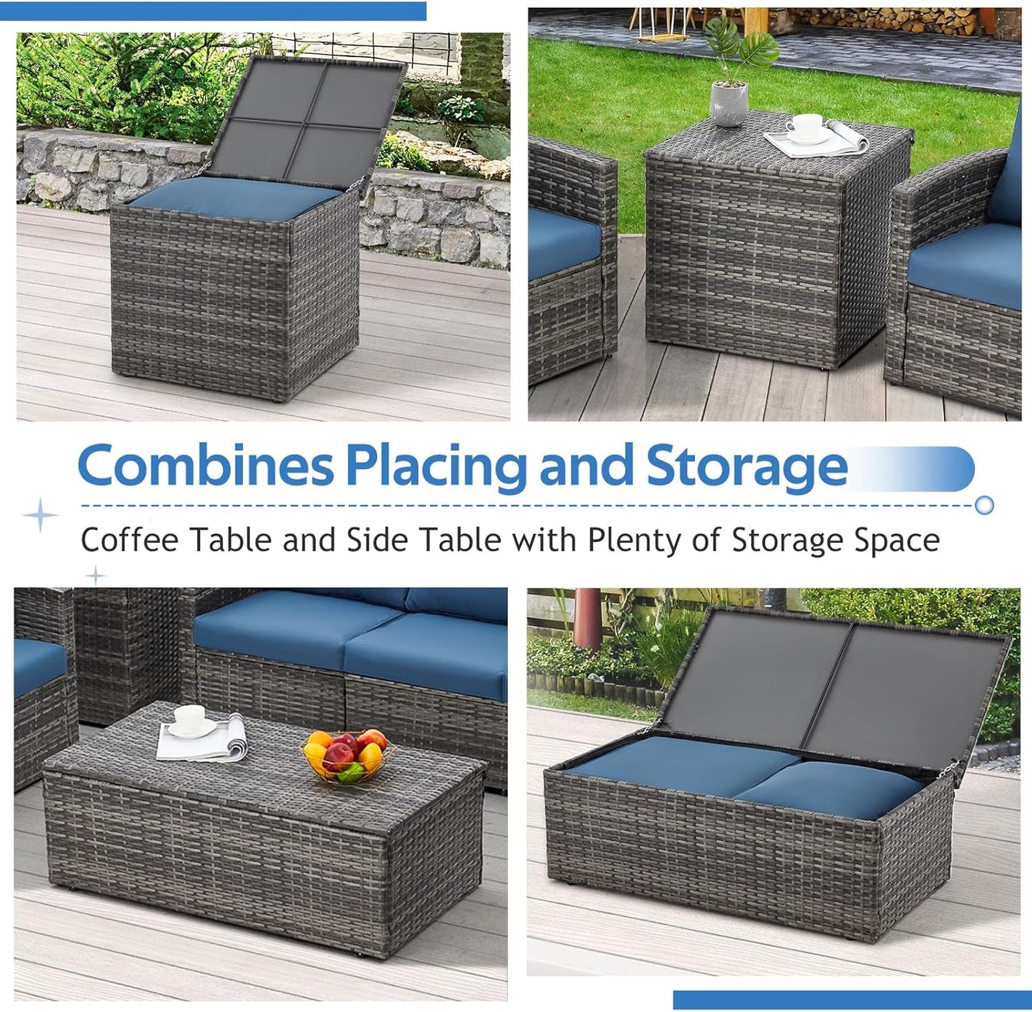 Seven Piece Outdoor Patio Furniture Set with Storage