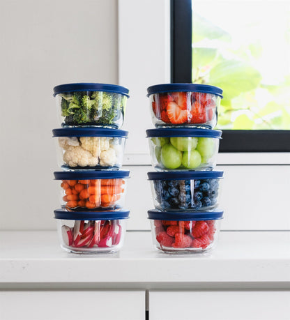 Glass Food Storage Containers - 16 Piece 7oz Set (8 Containers + 8 Lids), Blue-1