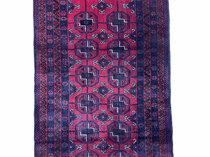 3 X 5 Vintage Handmade Tribal Wool Rug Balouchi Rug Afghan Rug Red Beige Nice