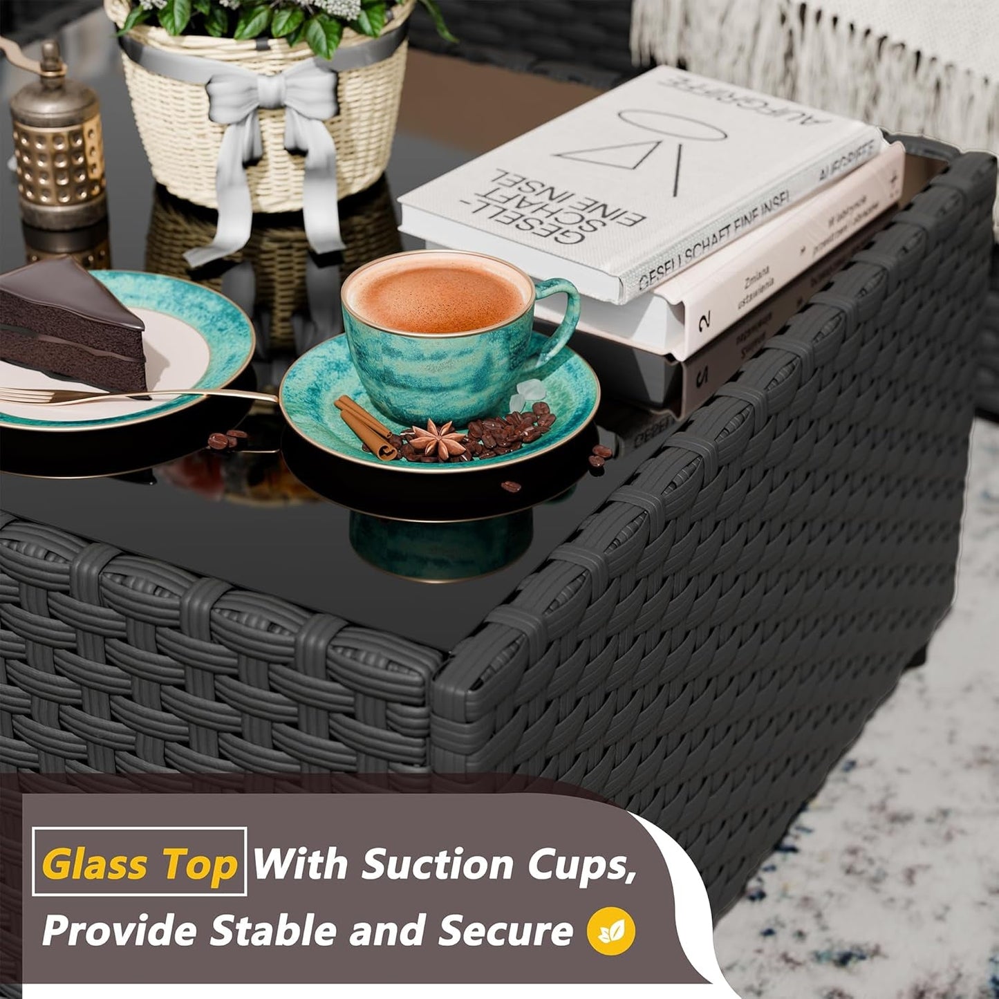 Five Piece Black Wicker Outdoor Patio Furniture Set