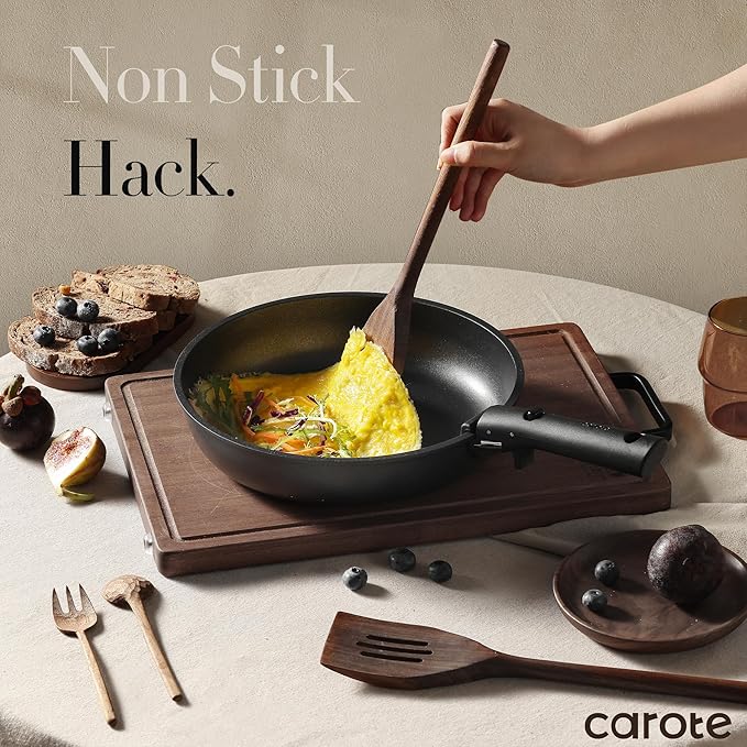 CAROTE Pots and Pans Set Non Stick, Cookware Set Detachable Handle, Nonstick Induction Kitchen Sets Non Stick with Removable Handle, RV Cook Ware, Oven Safe, Black