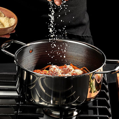 HexClad Hybrid Nonstick 8-Quart Stockpot with Tempered Glass Lid, Stay-Cool Handles, Dishwasher-Friendly, Oven-Safe Up to 900°F, Induction Ready, Compatible with All Cooktops