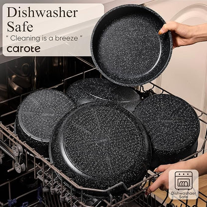 CAROTE 17pcs Pots and Pans Non Stick, Cookware Sets Detachable Handle, Induction Kitchen Pots and Pans,NonStick Cooking Set, Oven/Dishwasher/Fridge Safe, Space Saving