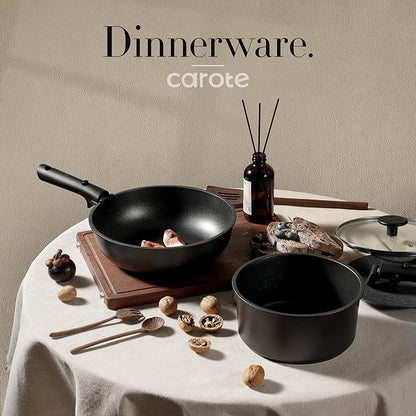 CAROTE Pots and Pans Set Non Stick, Cookware Set Detachable Handle, Nonstick Induction Kitchen Sets Non Stick with Removable Handle, RV Cook Ware, Oven Safe, Black