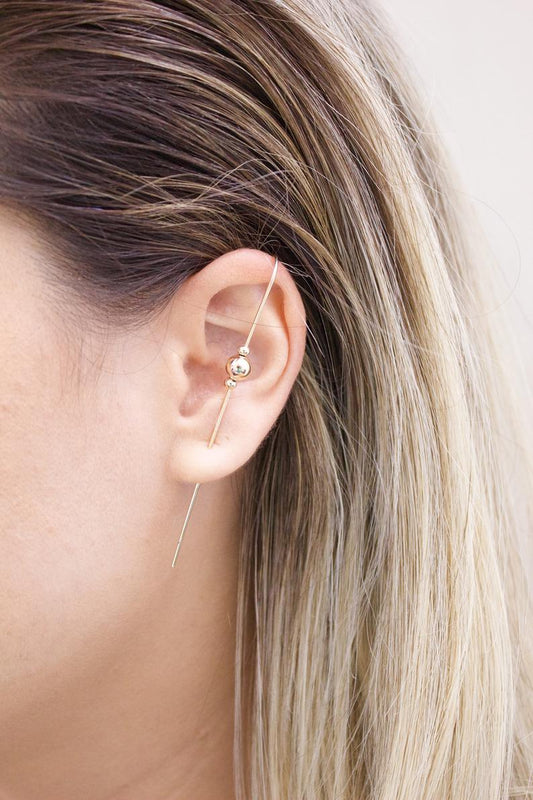 Gold Filled Gold Bead Industrial Bar Ear Cuff (L185)