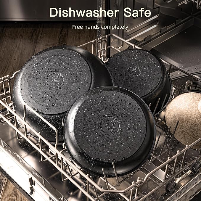 Astercook 21 Pcs Pots and Pans Set Non Stick, Ceramic Cookware Set Detachable Handle, RV Kitchen Cooking Set Removable Handles, Oven Safe, Induction Ready, Stackable Non-stick Set, Black