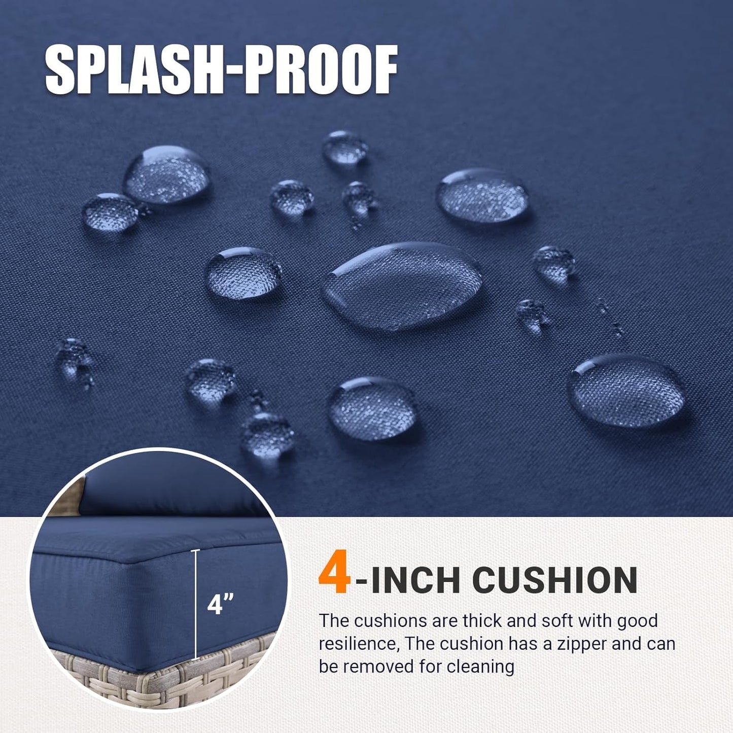 Patio Rocking Swivel Chair Outdoor Wicker Rattan Bistro Set with Tempered Glass Side Table, Outdoor Patio Furniture Set for Garden, Deck, and Balcony, Blue