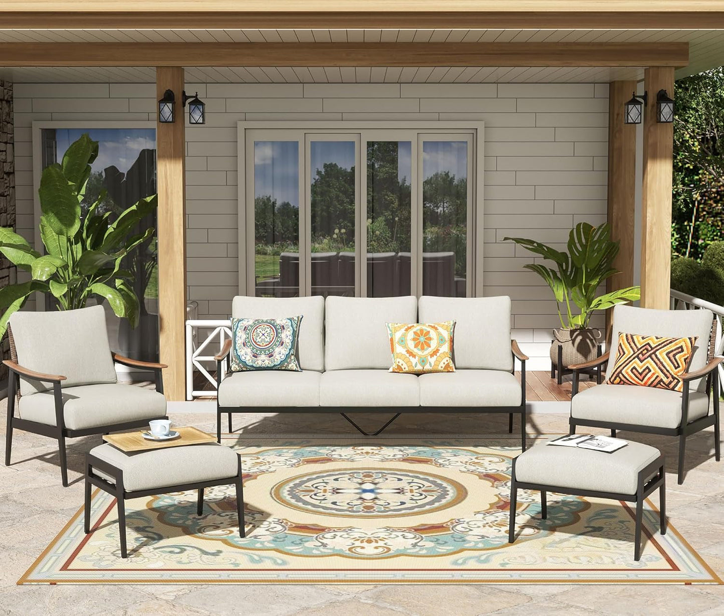 Modern 7 Piece Outdoor Patio Furniture Conversation Set