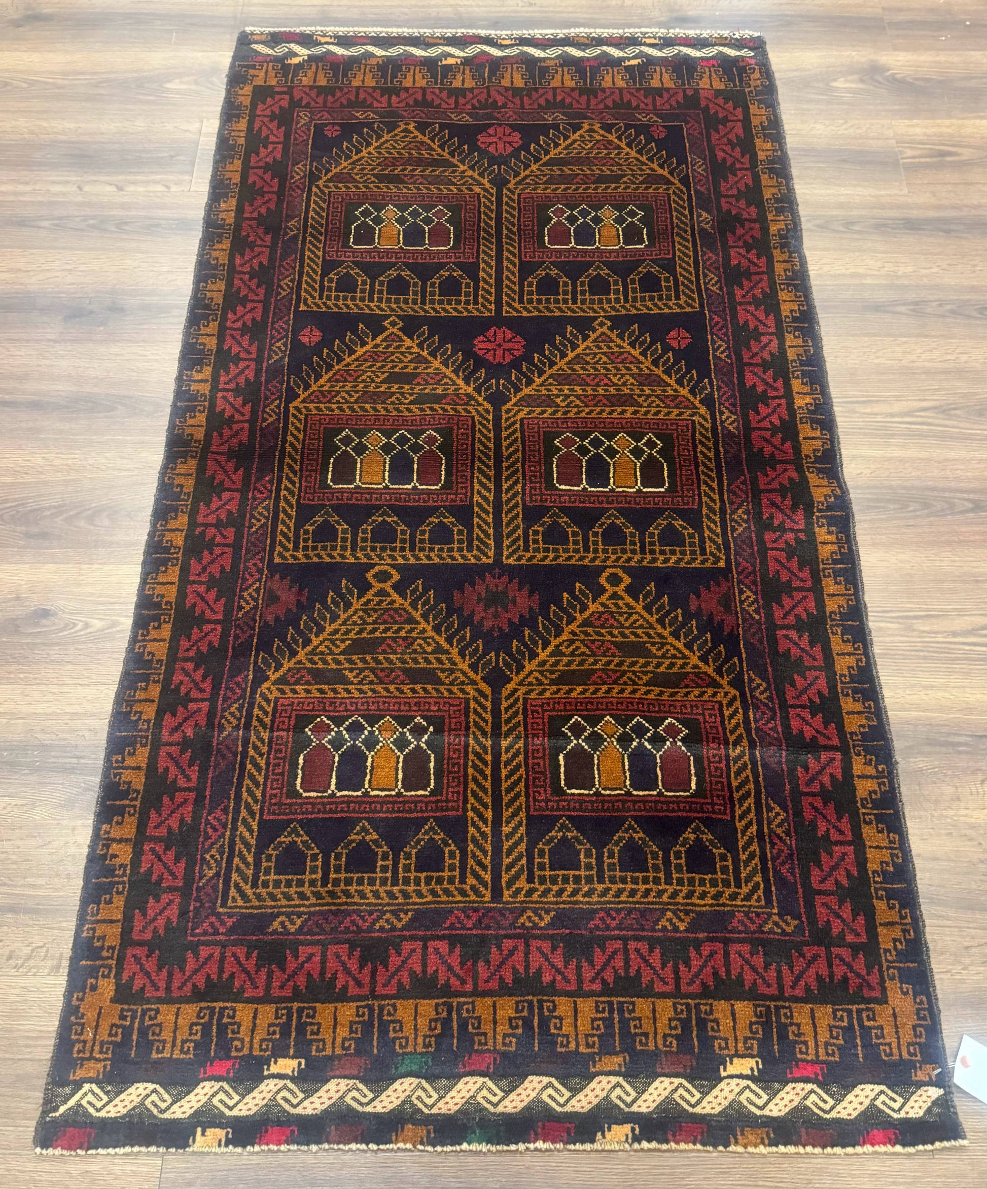 Afghan Rug 3x7, Navy Blue, Tribal Rug, Balouch Carpet, New-0