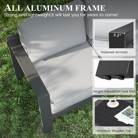 Aluminum Patio Furniture Set, 10 Piece Metal Outdoor Furniture Set, Patio Furniture Set with Waterproof Covers for Backyard Garden（Dark Grey&Light Grey）