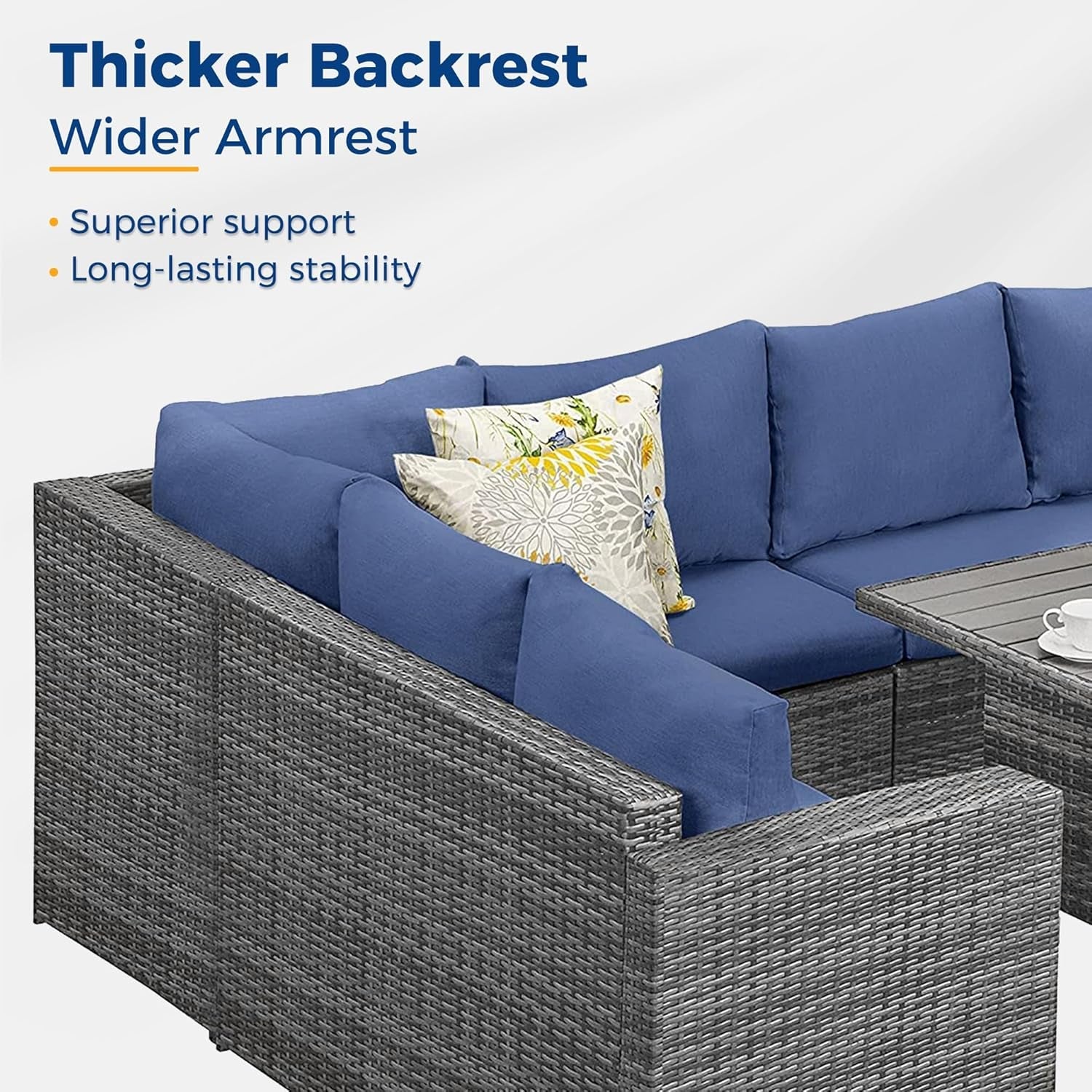 Outdoor Patio Furniture Set, 7 Piece Outdoor Dining Sectional Sofa with Dining Table and Chair, All Weather Wicker Conversation Set with Ottoman,Blue-1