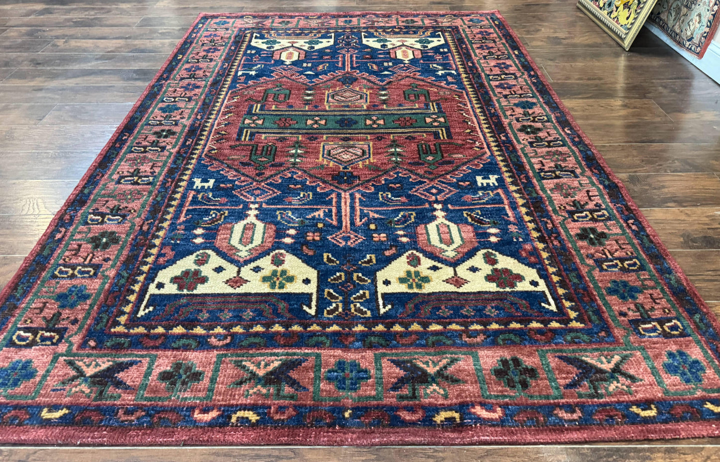 Persian Tribal Heriz Design Rug 6x9, Pottery Barn Rug, Hand Knotted Wool Vintage Rug